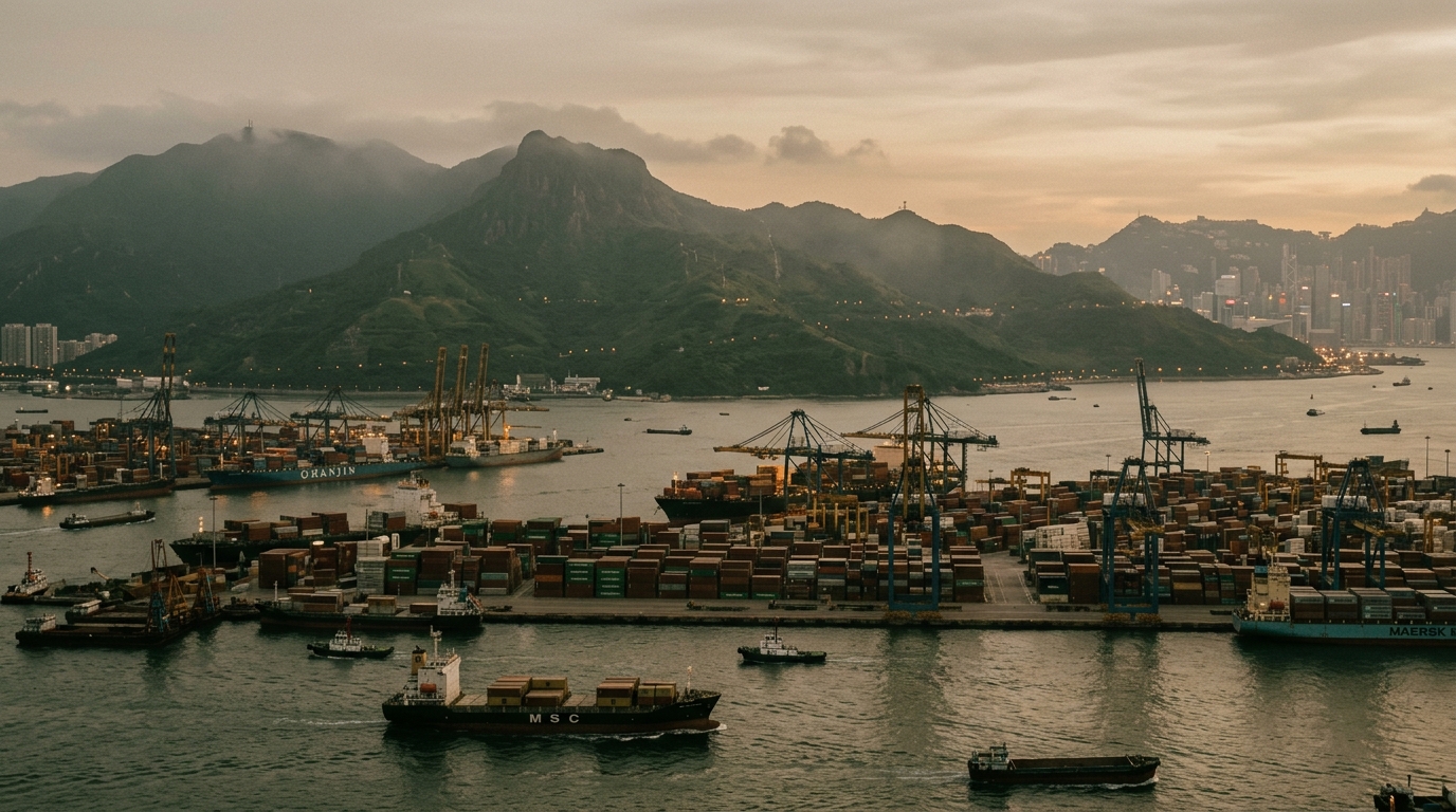 Hong Kong Victoria Harbour container terminal and maritime shipping gateway